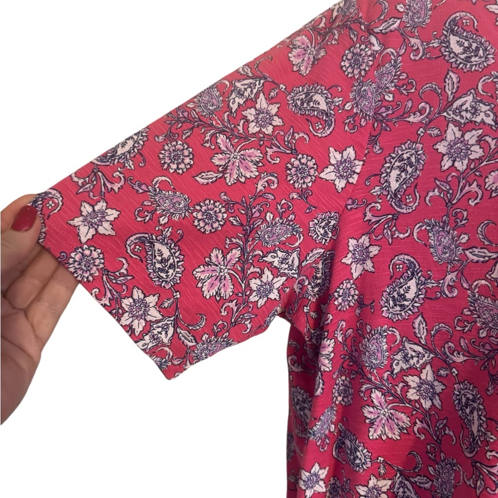 J. Jill Pink/White Floral Tee Spring/Summer PIMA COTTON Top  XLARGE   #I - Picture 3 of 5